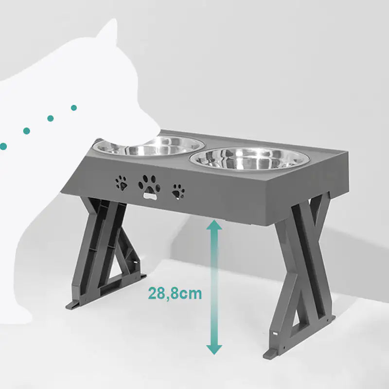 Table de Support pour Animaux à Hauteur Réglable avec Deux Bols